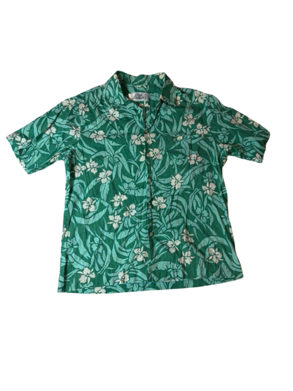 Vintage Hilo Hattie’s Hawaiian Shirt Green Tropical Floral Made in Hawaii